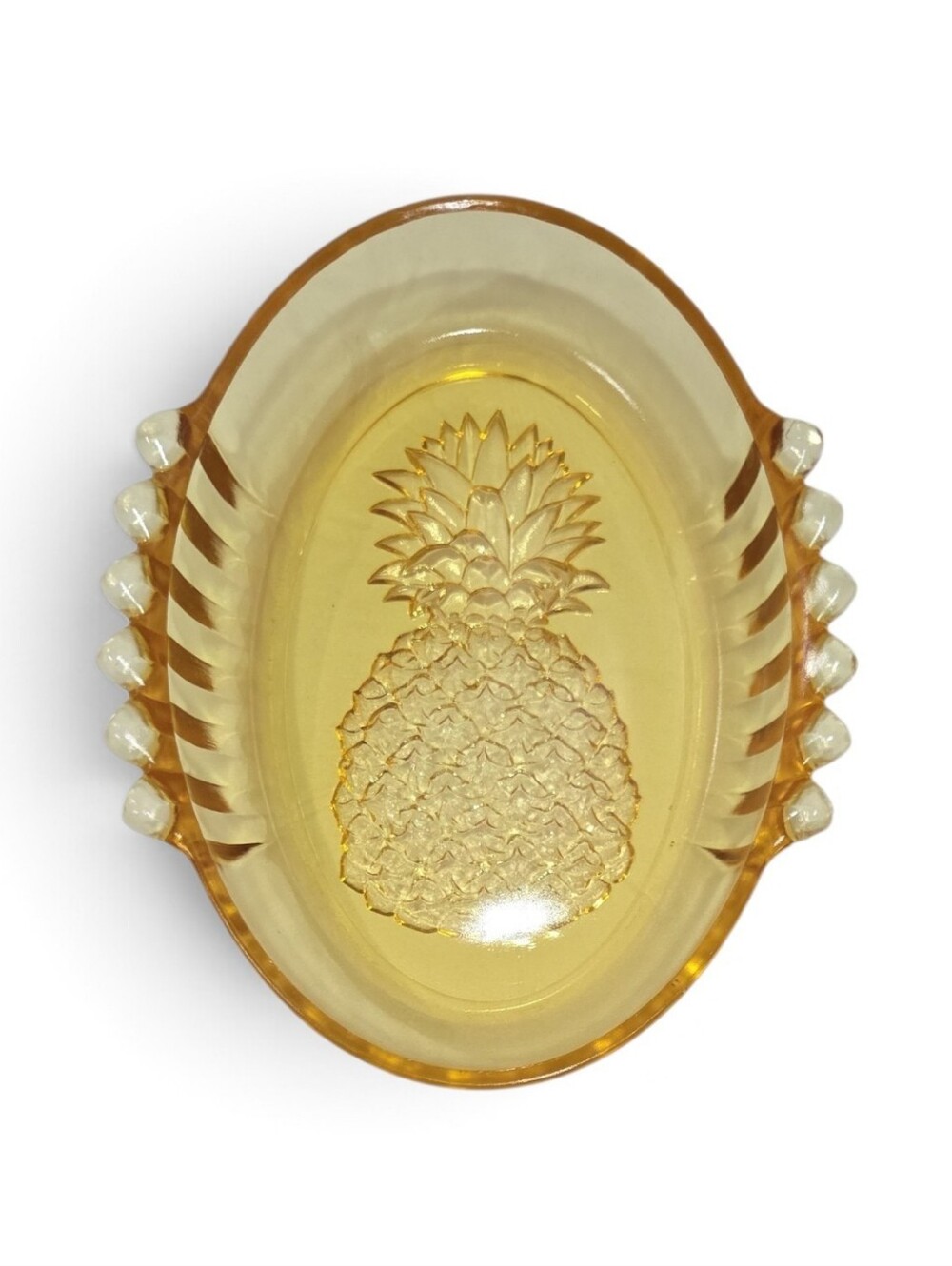 Vintage Amber Glass Pineapple Serving Bowl - Decorative Home Dining Dish